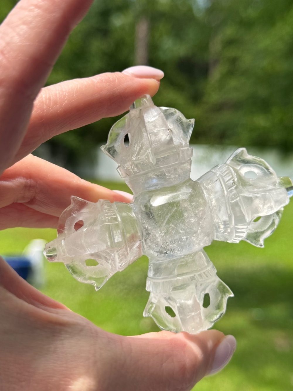 Hand Carved Crystal Quartz Double Dorje - Picture 4 of 4